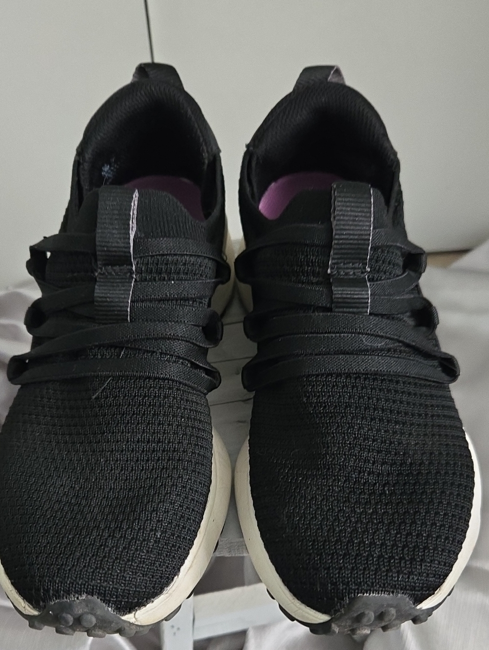 Black Knit Athletic Sneakers with White Soles